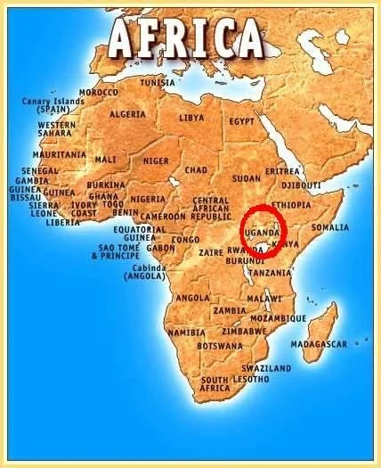Zemljevid Uganda, Afrika