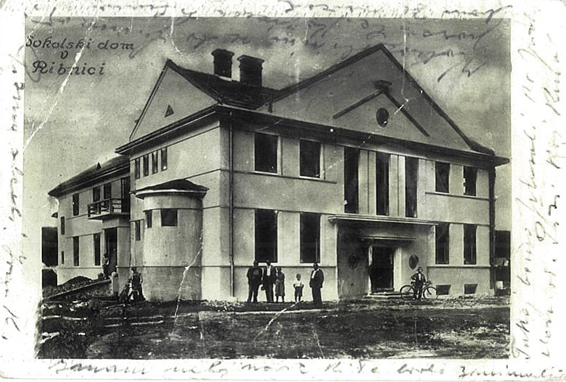 razglednica Sokolski dom v Ribnici, odposlana l.1932