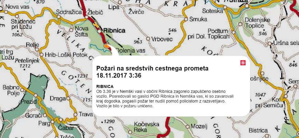 Požar osebnega vozila v Nemški vasi