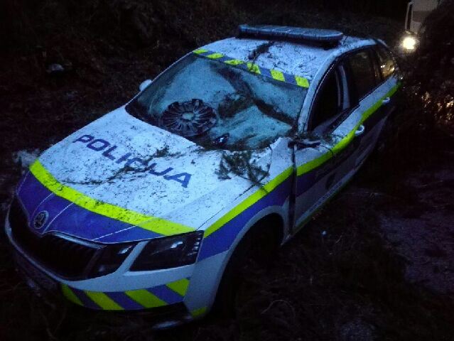Avto je popolnoma uničen, k sreči sta policista utrpela samo lahke telesne poškodbe, lahko bi bilo tudi drugače. (Foto: PU Ljubljana)