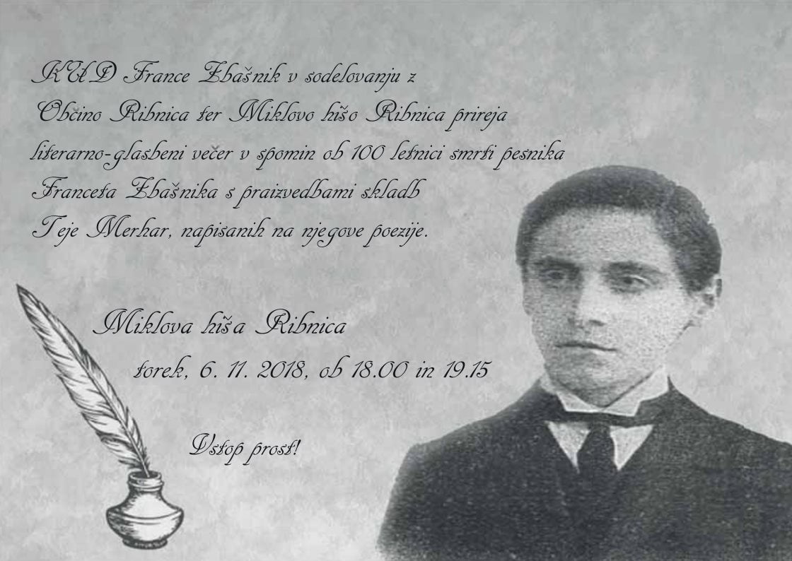 Literarno-glasbeni večer v spomin ob 100 letnici smrti pesnika Franceta Zbašnika