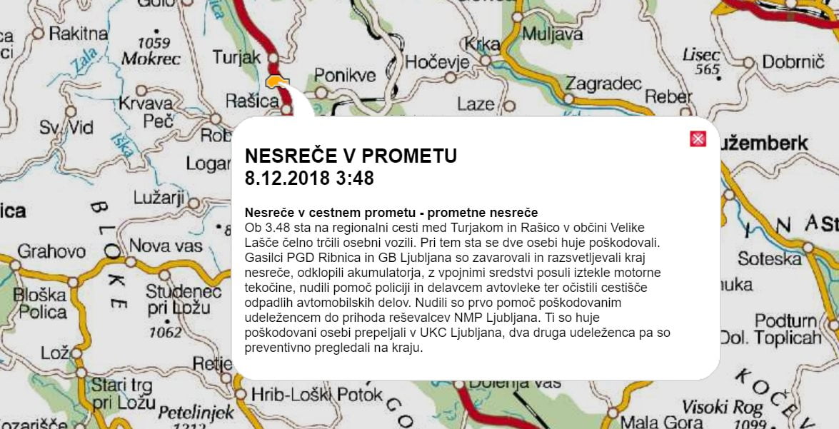 Prometna nesreča med Turjakom in Rašico, 8.12.2018