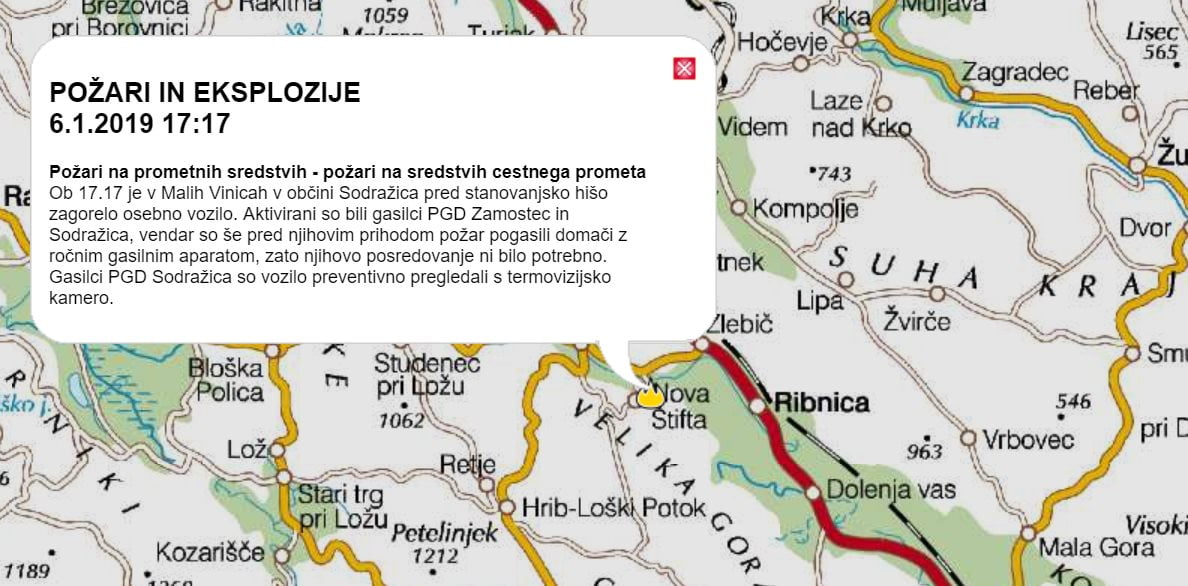 Male Vinice, požar avta