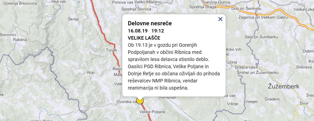 V gozdu pri Gorenjih Podpoljanah delavca stisnilo deblo do smrti