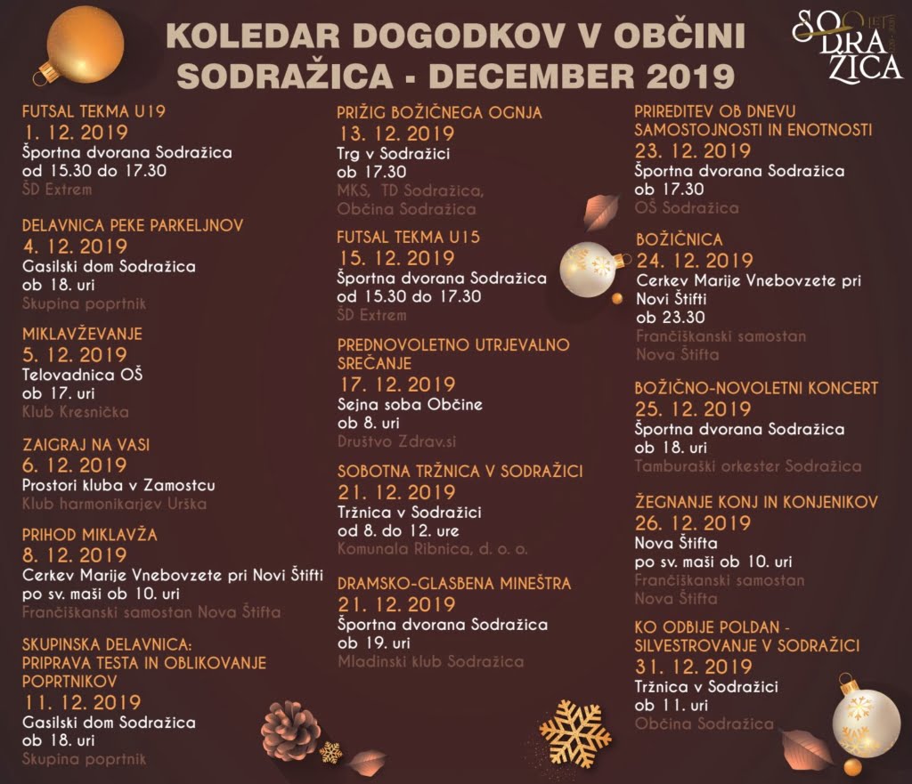 Koledar dogodkov v Občini Sodražica - december 2019
