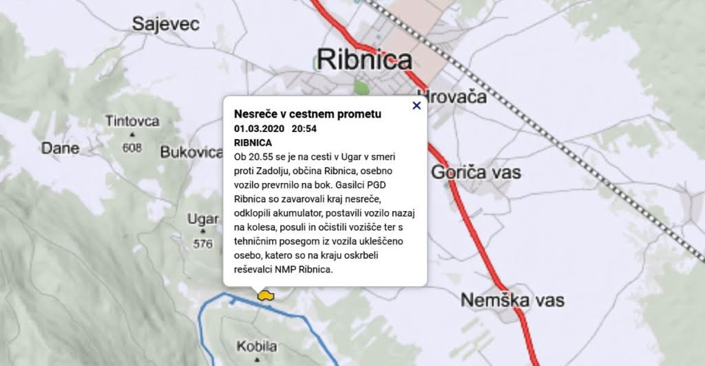 Na cesti proti Zadolju se je osebno vozilo prevrnilo na bok (1.3.2002)